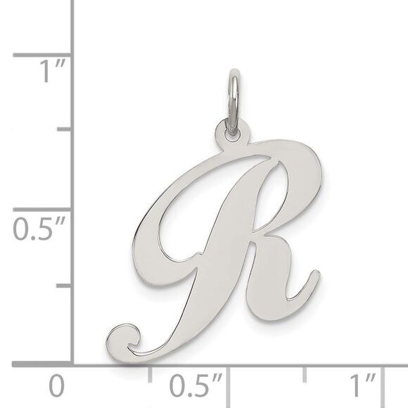 Sterling Silver, Ella Collection, LG Fancy Script Initial R Pendant - Picture 4 of 5